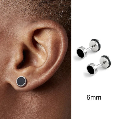 sengpan Men's Earings Titanium Steel Round Black Oil Drip Stud Earrings For Men Korean Fashion Stainless Steel Punk Jewelry Accessories