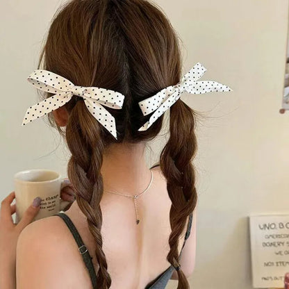 Dospita 2pcs Sweet Long Hairpins French Lolita Lace Dot Ribbon Tassel Bowknot Hair Clip for Women Girls Party Barrettes Headwear