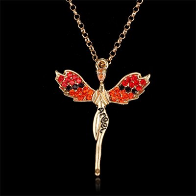 sengpan Rhinestone Encrusted Alloy Necklaces For Women Angel Wings Feather Brincos Jewelry Party Necklaces Gothic Fashion