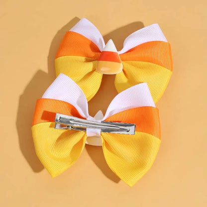 sengpan 2Pcs Corn Candy Hair Bow Clips Halloween Candy Hairpin for Kids Girls Cute Ribbon Bows Barrettes Fashion Hair Accessories