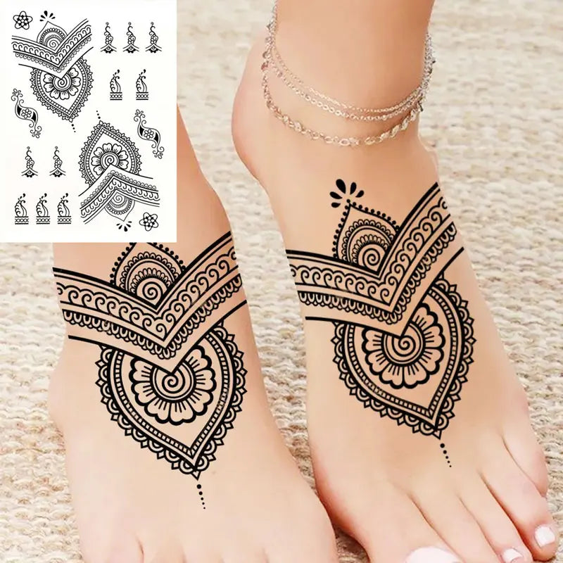 sengpan Black Henna Tattoo Stickers Temporary Tattoo for Women Wedding Lace Flower Mehndi Tattoo Waterproof Fake Tatoo Festival Body Art