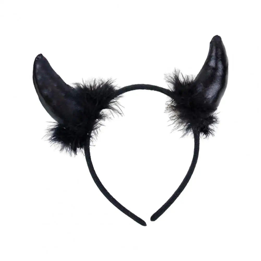 sengpan Elastic Design Headband Plush Devil Horn Headband for Cosplay Parties Halloween Handmade Lightweight Elastic Hair Hoop Accessory