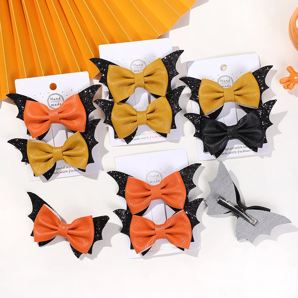 sengpan 2pcs Halloween Barrettes Bat Wing Bow Hair Clips Girls Bangs Clips Theme Party Performance Headdress Barrettes Cosplay Headwear