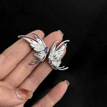 sengpan New Y2K Aesthetic Punk Style Liquid Butterfly Earring For Woman Cool Metal Butterfly Earrings Jewelry