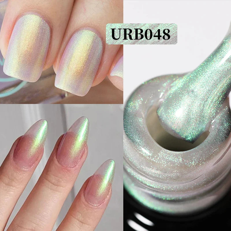 sengpan SUGAR Aurora Rubber Gel Nail Iridescent Pearl Effect Metallic Mirror Nails Manicure Soak Off UV LED No Wipe Top Coat Base Gel