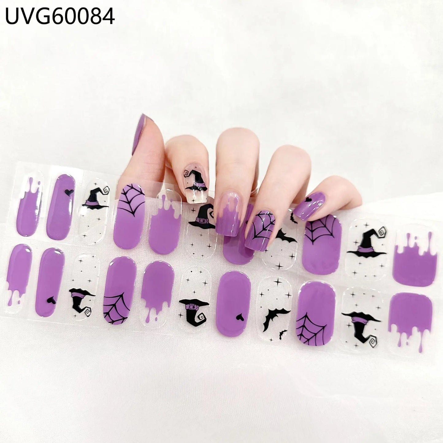 Lianfudai 2024 Halloween Semi-cured UV Gel Nail Stickers Pumpkin Skull Full Cover Gel For UV Lamp Gel Nail Strips Press On Nail Decal