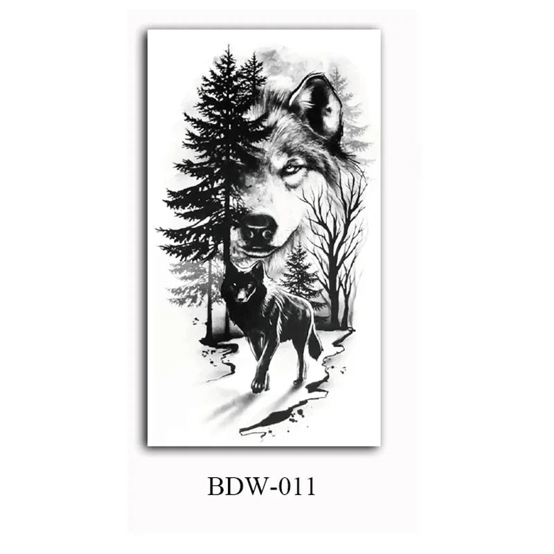 sengpan Small Arm Waterproof Temporary Tattoos for Men Tiger Wolf Animal Tattoo Stickers Body Art Skeleton Fake Tattoo for Women