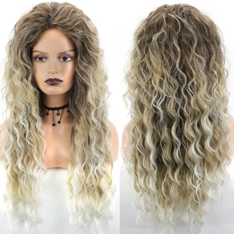 sengpan Long Fluffy Curly Wig for Women Ombre Orange Ginger Natural Wavy Hair Wig Ash Blonde Synthetic Loose Deep Wave Wig  Cosplay