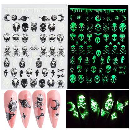 sengpan Cute Halloween Nail Design Sticker Pink Cartoon Skull Pumpkin Spooky 3D Punk Holiday Manicure Slider Nail Art Accessories BEF886