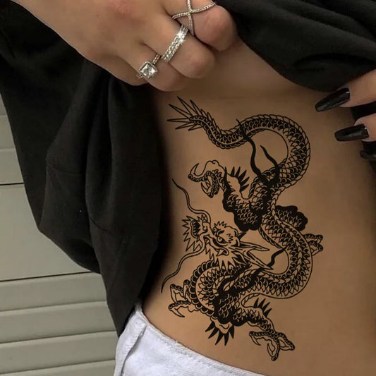 sengpan Waterproof Temporary Tattoo Sticker Japanese Style Black White Flame Dragon Body Art Fake Tattoo Flash Tattoo Arm Female Male