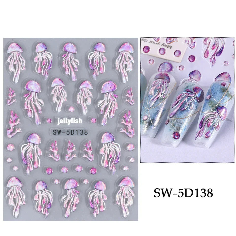 sengpan 5D Halloween Hand Bones Nail Art Sticker Flower Petal Engraved Slider Decal DIY Manicure Decoration Tips Nail Accessories Tools