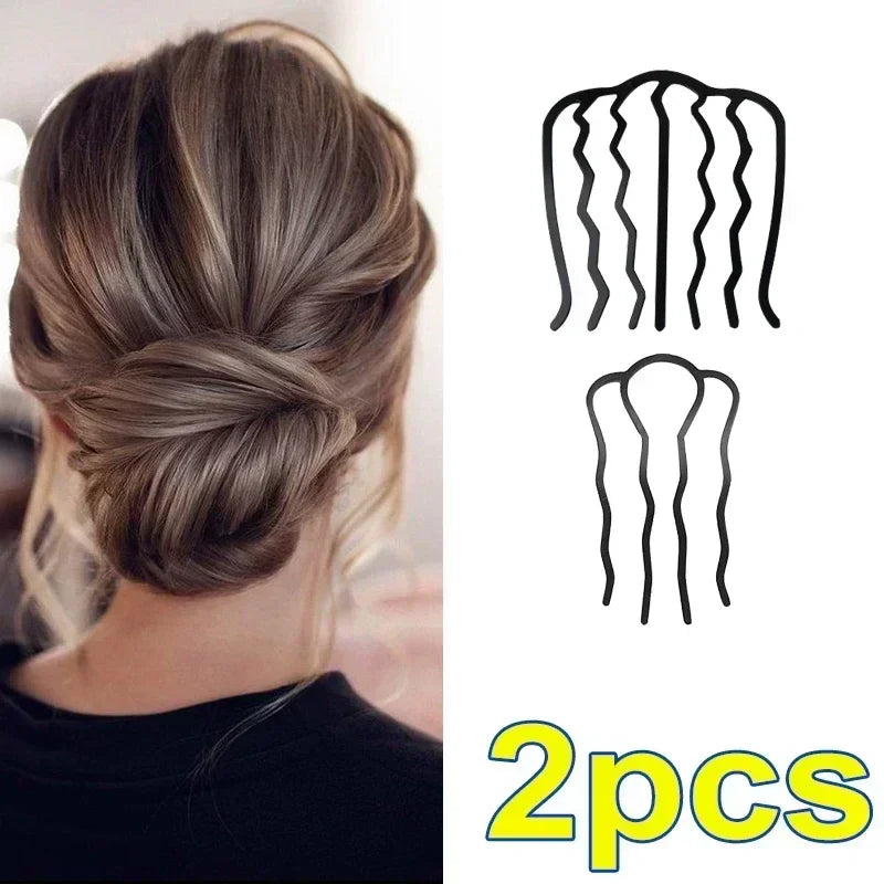 Lianfudai New Metal Black Hair Fork Clip Women Hair Pin Combs Messy Bun Hair Pin Clip Hair Side Combs Updo Hair Sticks Hair Styling Tool