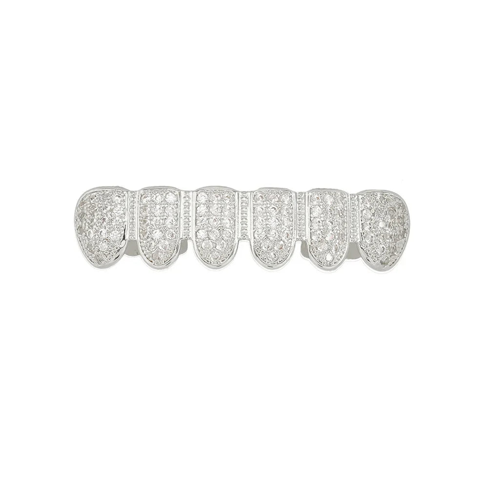 sengpan  Hip Hop 6/6 Zircon Teeth Grillz Punk 18K Gold Plated CZ Stone Dental Grills Tooth Caps For Women Men Jewelry Gift