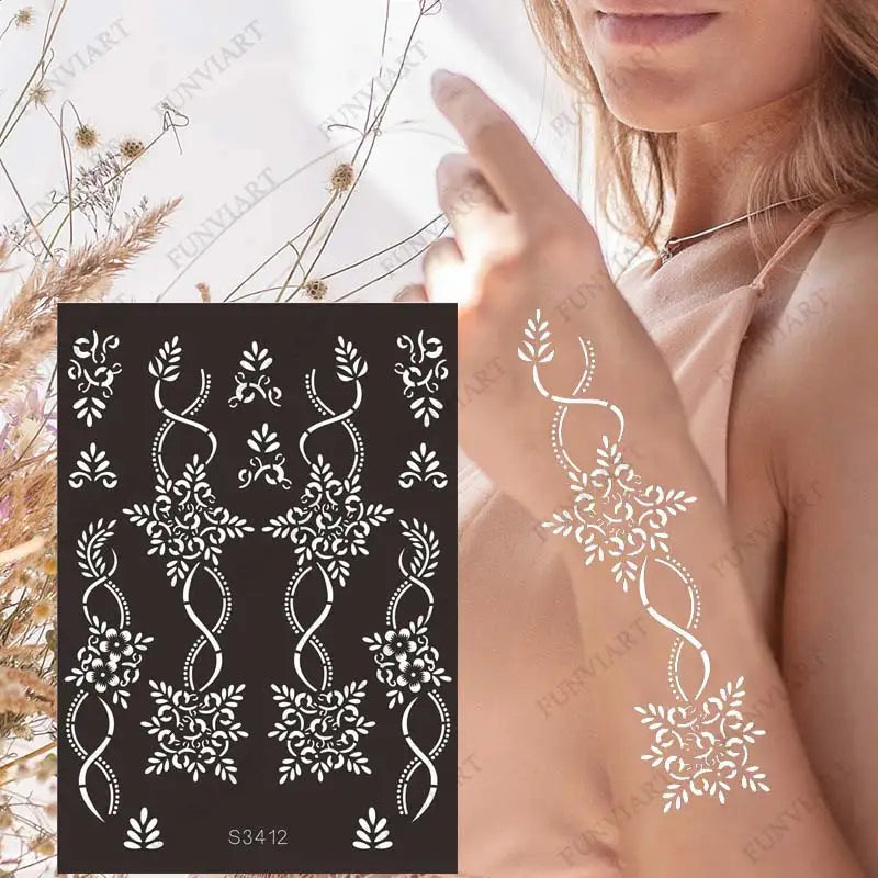 sengpan Reusable Temporary Henna Tattoo Stencil for Hand Arm Sleeve Mehndi Stencils Designs Painting Template DIY Tattoo Supplies