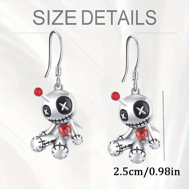 sengpan 1 Pair Creative Funny Voodoo Doll Red Heart Pendant Earrings, Punk Cartoon Holiday Decoration Accessories, Halloween Gift