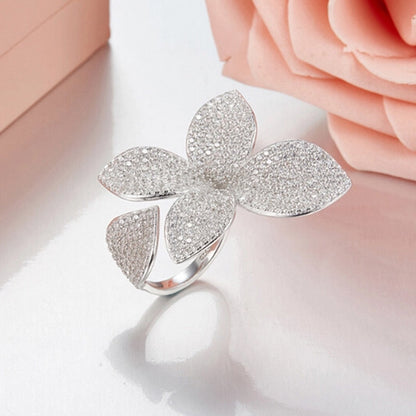 sengpan Women Trend Clover Shape Rings Luxury Adjustable Opening Zircon Ring Girls Rose Gold Finger Accessory Jewelry Gifts