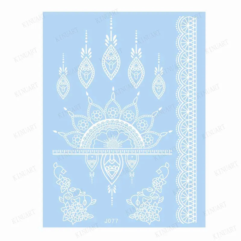 sengpan White Henna Tattoo Sticker Waterproof Temporary Tattoos for Women Body Art Mehndi Stickers for Hand Wedding Party Hena Tattoo