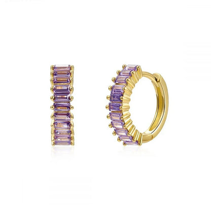 sengpan Violet Cubic Zirconia Hoop Dangle Earrings For Women Fashion Gold Plated Earring Set 2024 Jewelry Accessories Wholesale