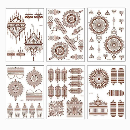 sengpan Brown Henna Lace Temporary Tattoos Sticker For Women Mehndi Stickers for Hand Neck Body Feather Flora Henna Tattoo Waterproof