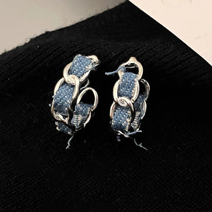 sengpan Retro Denim C-Shaped Earrings Lightweight Luxurious Women A-Sense Niche Design High-End Personality Simple Sweet Cool