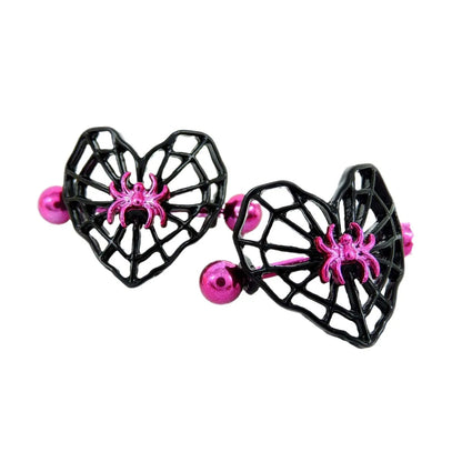 sengpan Cute Peach Heart Spider Web Nipple Piercing Two-color Electroplating Stainless Steel Nipple Ring Piercing Jewelry Wholesale