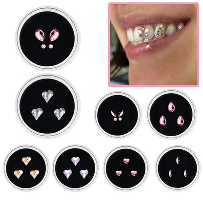 sengpan 3pcs/Box Dental Tooth Gems Teeth Crystal Ornament Metal Tooth Gems Various Shape Beauty Oral Decorations