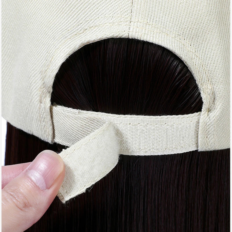 sengpan Y2K Wig Hats Women Fashion Long Wig Caps Casual Solid Color Cap with Wig 55cm Long Curly Hair Hat 40cm Straight Hair Visors