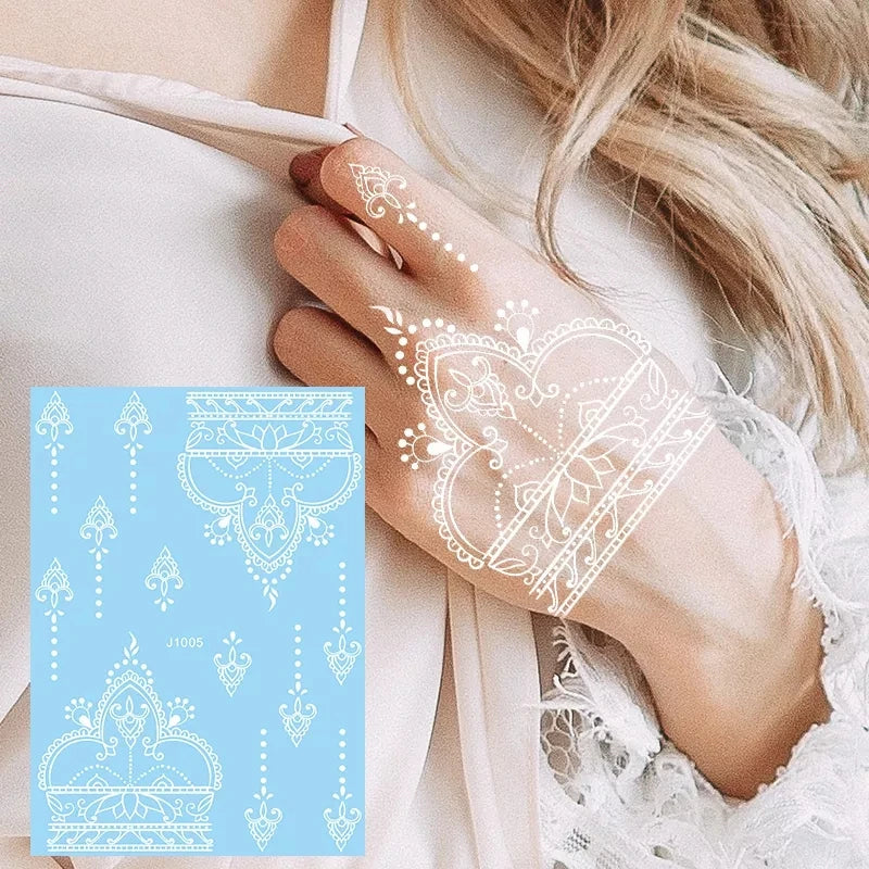 sengpan White Henna Tattoo Stickers for Hand Waterproof Temporary Tattoos for Women Body Art Mehndi Sticker Wedding Tattoo Hena