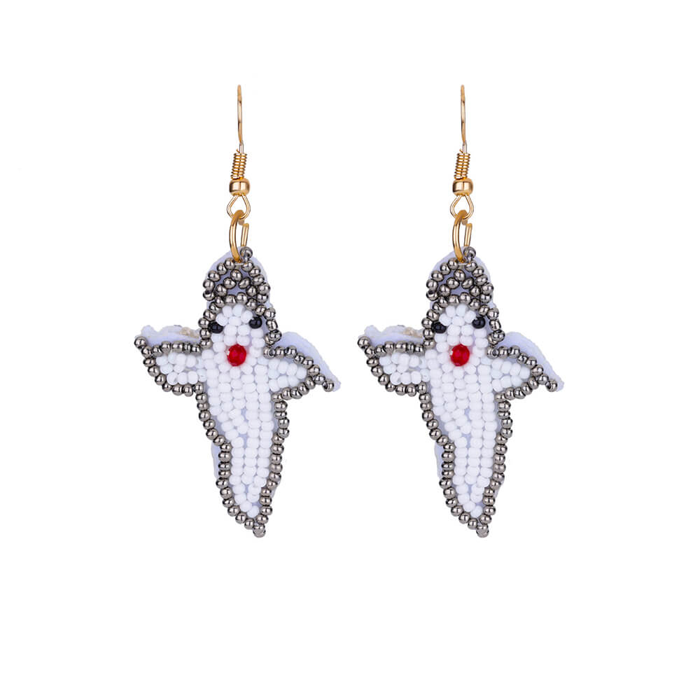 sengpan Halloween Ghost Earrings for Women White Beaded Dangle Drop Stainless Steel Earrings Vintage Goth Aesthetic Jewelry aretes mujer