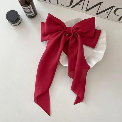 sengpan Elegant Bow Ribbon Hair Clip Fashion Simple Solid Satin Spring Clip Hair Pin Retro Headband with Clips Girls Hair Accessories