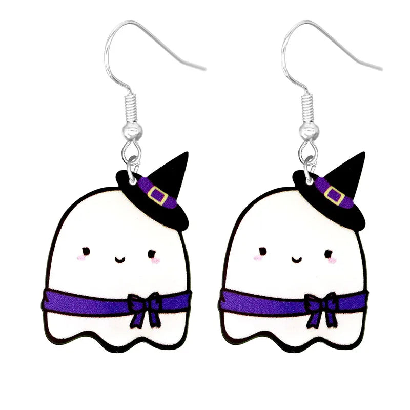 sengpan Halloween Earrings Cute Cartoon Cat Crow UFO Bat Design Dangle Earrings Acrylic Jewelry Versatile Accessories