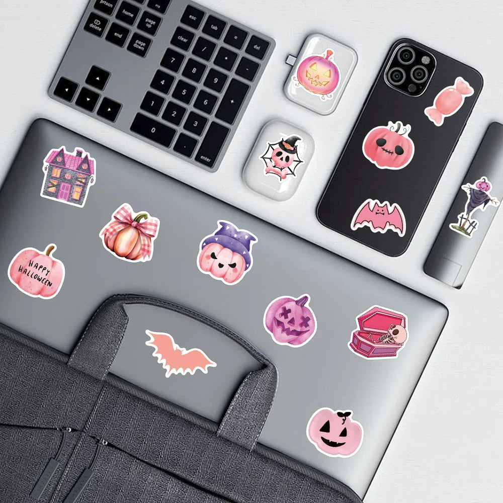 sengpan 50pcs Pink Kawaii Halloween Stickers Cartoon Cute Horrible Decals For Kids Water Bottle Laptop Luggage Skateboard Wall Stickers