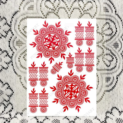 Lianfudai New Design Red Henna Tattoo Stickers for Hand Foot Flower Temporary Tattoos for Woomen Wedding Party Fake Tattoo Waterproof