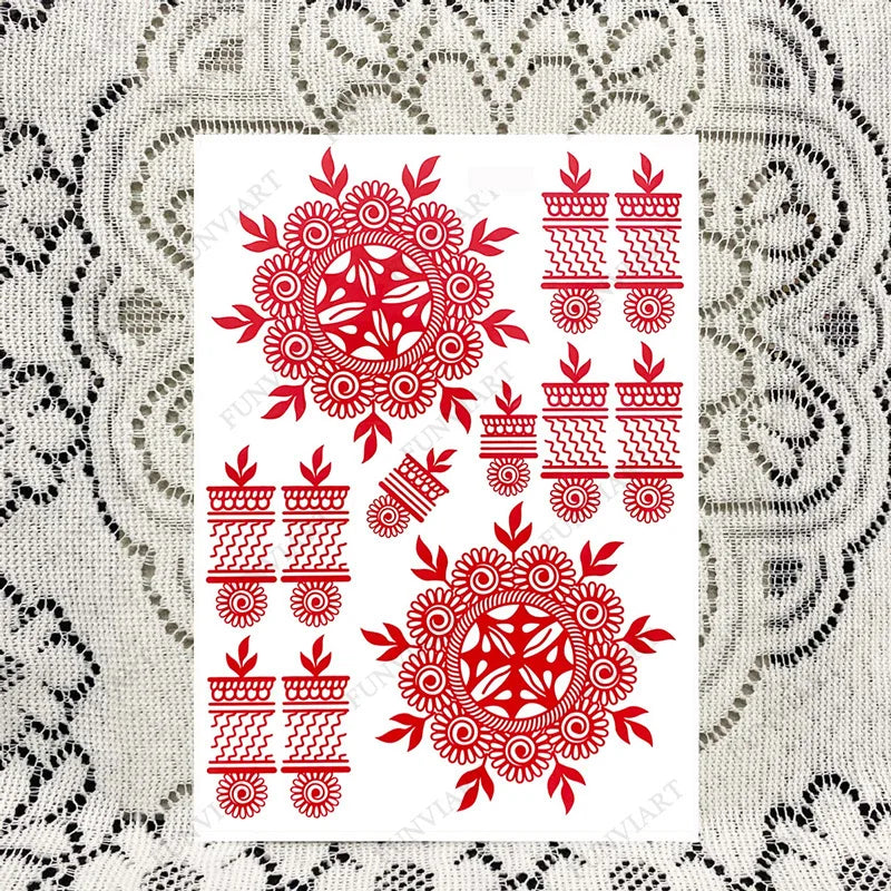 sengpan New Design Red Henna Tattoo Stickers for Hand Foot Flower Temporary Tattoos for Woomen Wedding Party Fake Tattoo Waterproof