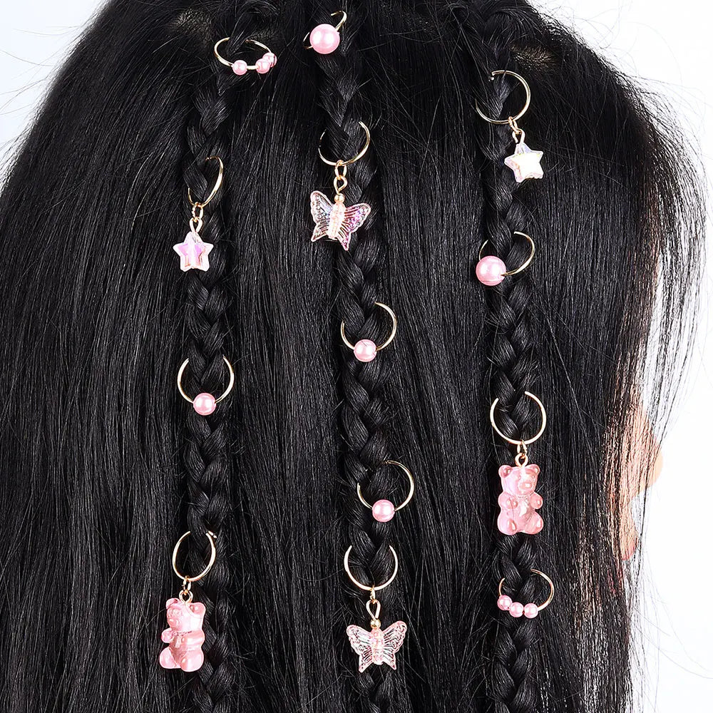 sengpan 14Pcs Cute Bear Dreadlocks Hair Braid Hair Rings Dreadlock Charms Decorative Butterfly Braid Twist Hair Accessories Extension