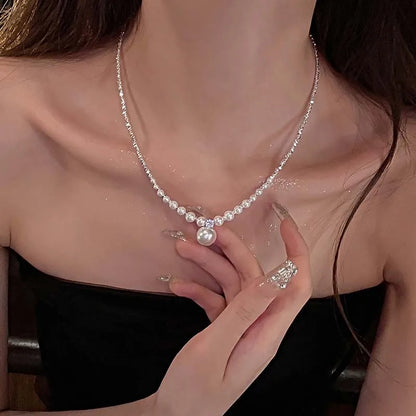 Lianfudai New Fashion Pearl Droplet Necklace for Women Minimalist Design String Bead Collarbone Chain Wedding Jewelry Gifts