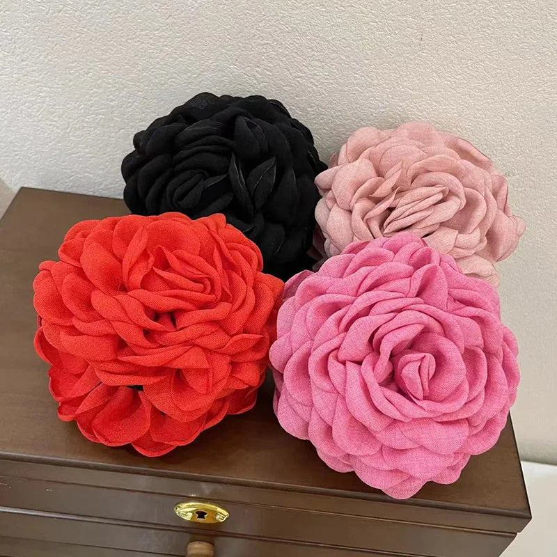 sengpan New Rose Hair Claws Hairpin Elegant Sweet Korean Lady Fabric Rose Flower Hair for Women Headwear Bow Girls Ponytail Holder Hair