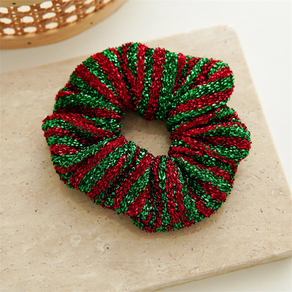 sengpan Ponytail Ribbon Hair Tie Santa Claus Elastic Hair Band Christmas Style Plaid Scrunchies Simple Fashion DIY Hair Accessories