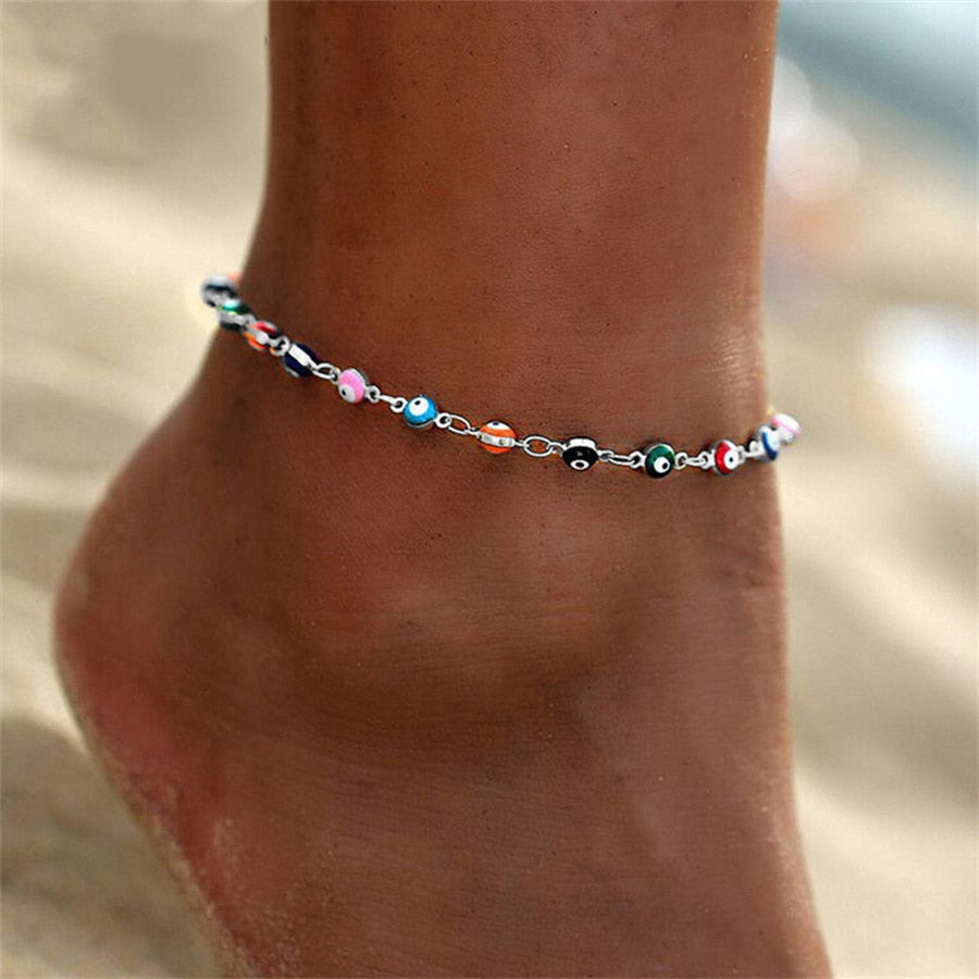 sengpan Simple Heart Boho Anklet Bracelets For Women Summer Holiday Beach Chain Bead Ankle Bracelet On Leg Foot Wedding Party Jewelry