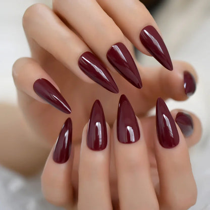 sengpan Stiletto Mirror Red Light Gossy Red Color Fingernails Sharp Fake Nails Art Medium Size Press On Nails Wholesale With Tabs