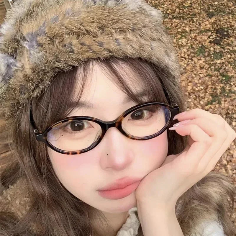 sengpan Y2K Retro Oval Frame Anti-Blue Light Glasses Sweet Cool Girls Black White Eye Glasses Vintage Simple Women Plain Glasses Eyewear