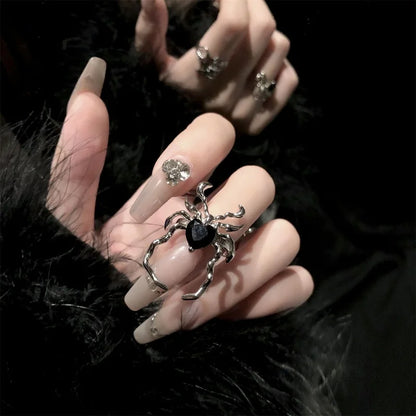 sengpan  Gothic Punk Irregular Spider Webs Zircon Opening Ring Women Black Crystal Dark Animal Rings Hip Hop Fashion Party Finger Jewelry