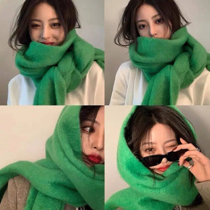 sengpan Retro Imitation Cashmere Scarf Winter Women Fashion Green Mohair Striped Scarves Korean Classic Thicken Warm Soft Shawl