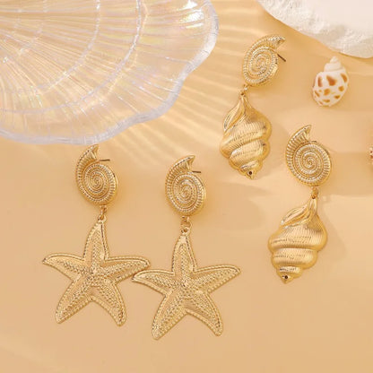 sengpan A Pair of Summer Travel Ocean Shells Seashells Starfish Pendants Earrings, Fashionable Temperament Women's Beach Party Jewelry