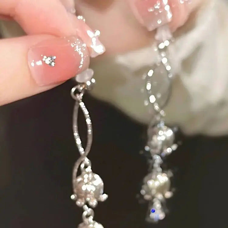 sengpan y2k Long Tassel Bell Orchids Beaded Pearl Pendant Earrings For Women Fashion Geometric Drop Earrings Party Jewelry