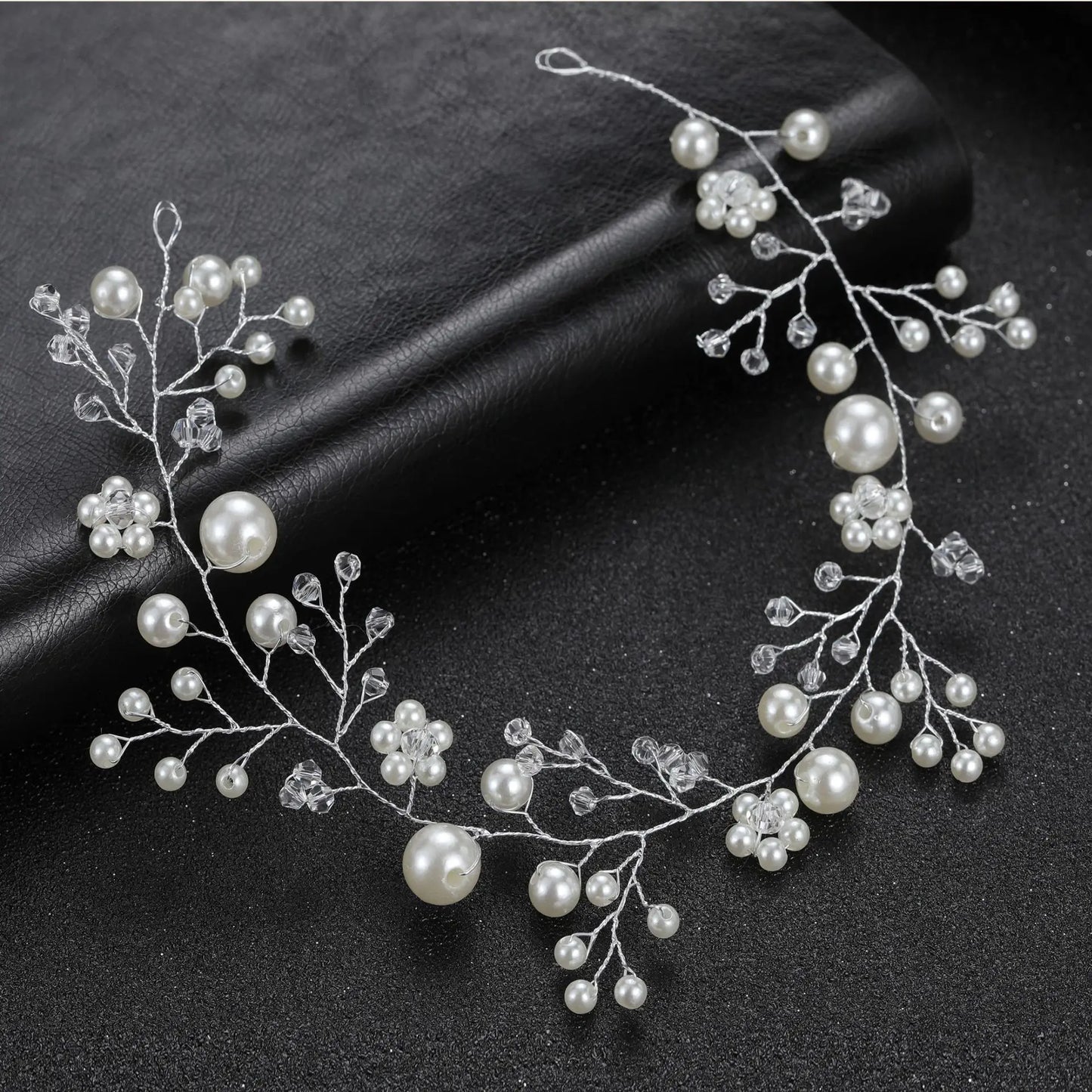 Lianfudai Elegant Women Hair Accessories Bridal Headband Crystal Pearl Hairband Head Ornament Ladies New Hair Jewelry For Wedding