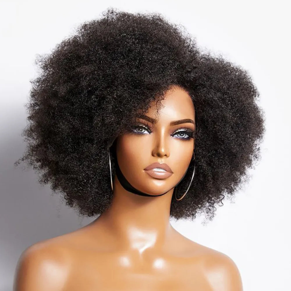 sengpan Afro Kinky Curly Lace Front Wig Natural Color Afro Bob Human Hair Natural Hairline Glueless Short Human Hair Wigs