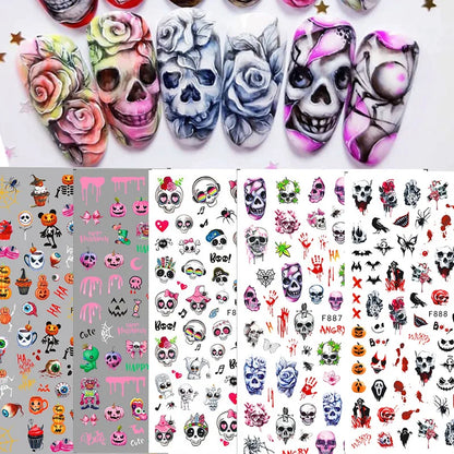 sengpan 3D Skull Pumpkin Head Bat Nail Stickers Nail Supplies Nail Sliders Halloween Stickers Nail Decorations Nail Decals