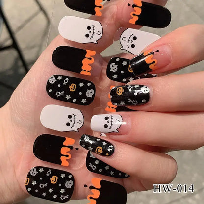 Lianfudai New Halloween Nail Sticker Self-adhesive Lacquer Strips On Nails Full Cover Skull Pumpkin Manicure Film Easter Nail Stickers