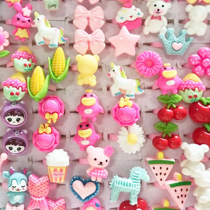 sengpan 10pcs/lot Children's Cartoon Rings Candy Flower Animal Bow Shape Ring Set Mix Finger Jewellery Rings Kid Girls Toys Anillo